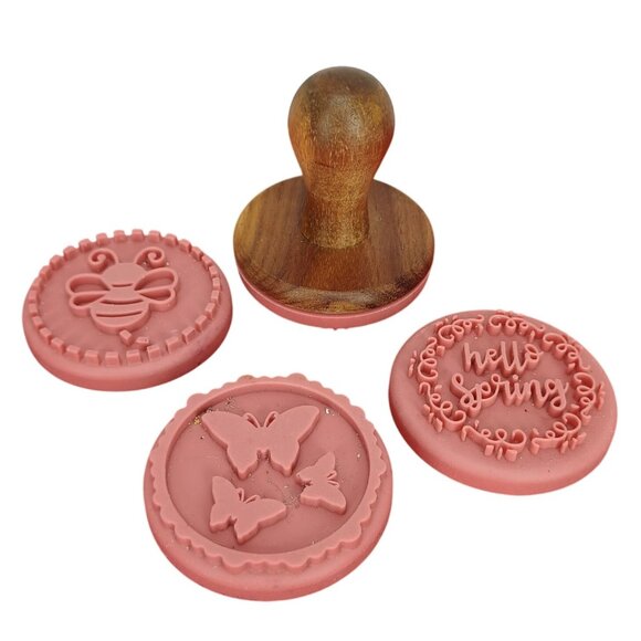 William Sonoma aSpring-Themed Silicone & Wood Cookie Stamp Set - Picture 1 of 8